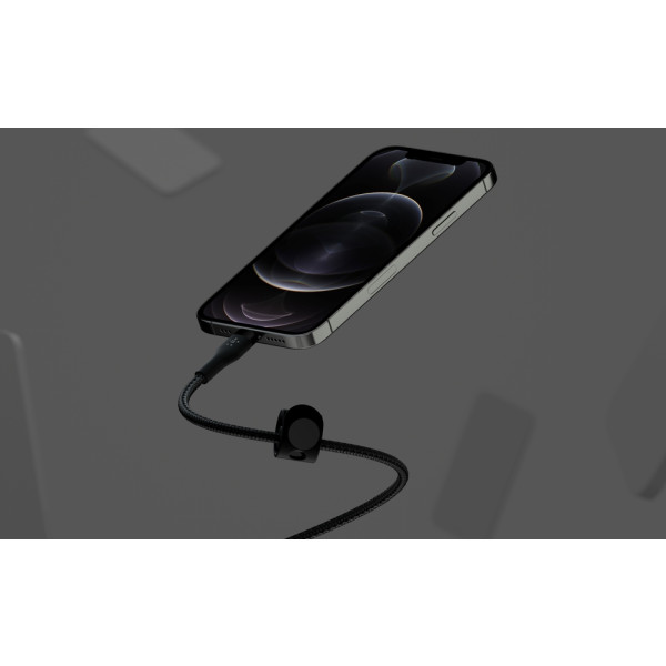 Фото - Кабель синхронизации данных Belkin USB-С - Lightning Braided Silicone 1m Black (CAA011BT1MBK)