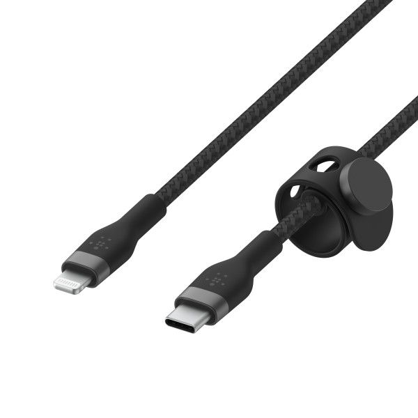 Фото - Кабель синхронизации данных Belkin USB-С - Lightning Braided Silicone 1m Black (CAA011BT1MBK)
