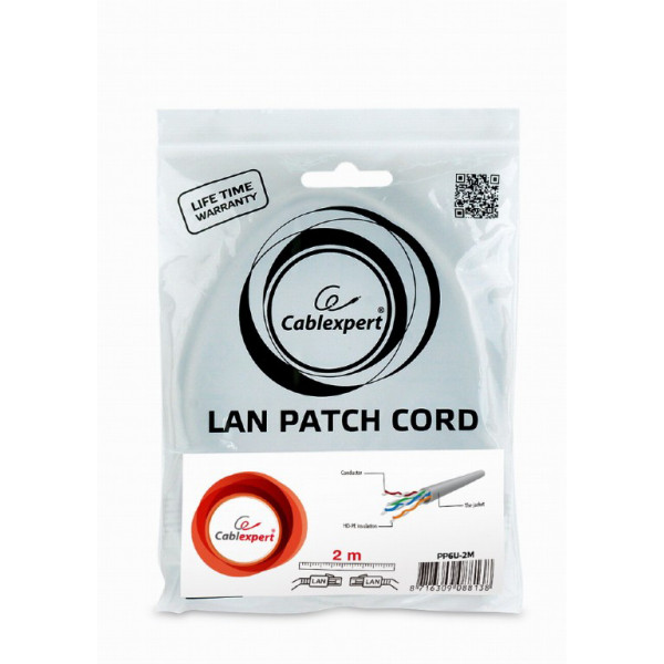 Фото - Кабель патч-корд Cablexpert UTP (PP6U-2M) 50u 2m Grey
