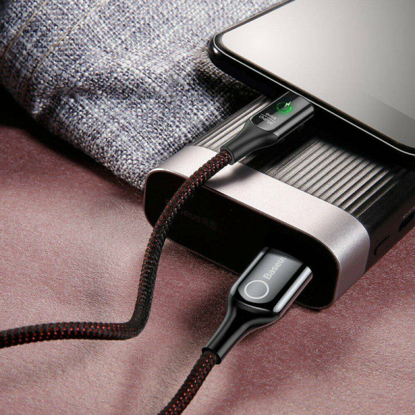 Фото - Кабель синхронизации данных Baseus C-shaped Light Intelligent Power-Off Cable Black (CALCD-01)