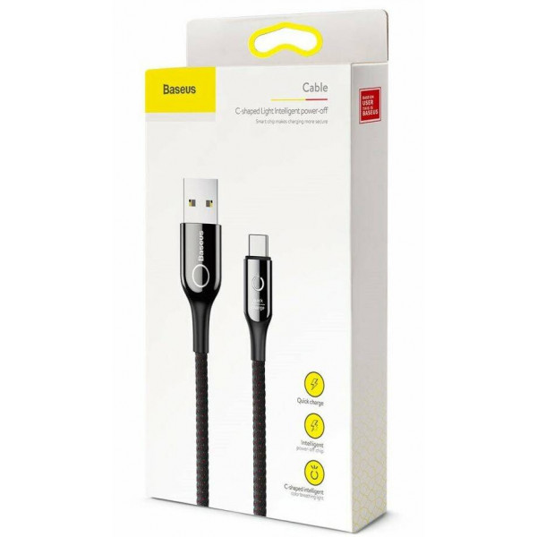 Фото - Кабель синхронизации данных Baseus C-shaped Light Intelligent Power-Off Cable Black (CALCD-01)