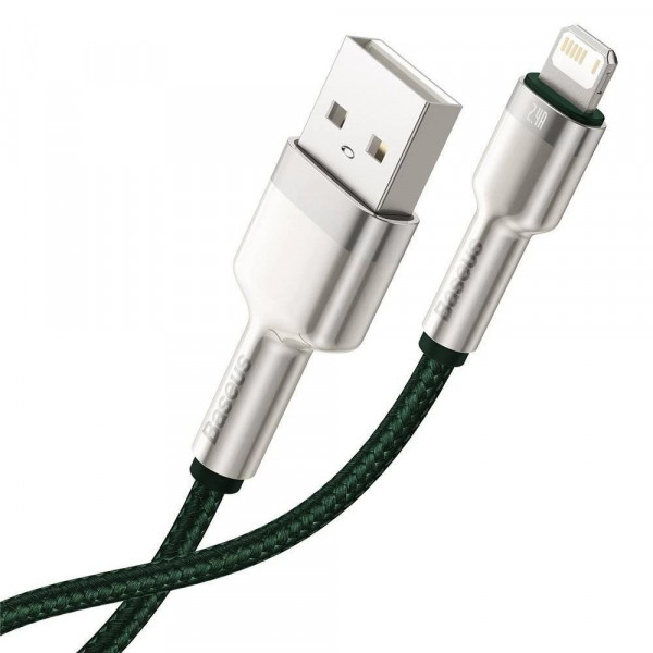 Фото - Кабель синхронизации данных Baseus Cafule Series Metal Data Cable USB to IP 2.4A 2m Green (CALJK-B06)