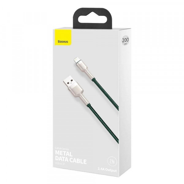 Фото - Кабель синхронизации данных Baseus Cafule Series Metal Data Cable USB to IP 2.4A 2m Green (CALJK-B06)