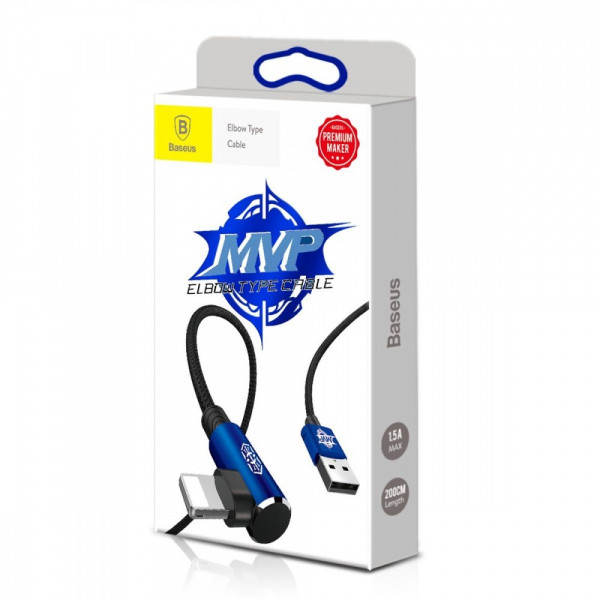 Фото - Кабель синхронизации данных Baseus MVP Elbow Type Cable USB For IP 1.5A 2m Blue (CALMVP-A03)