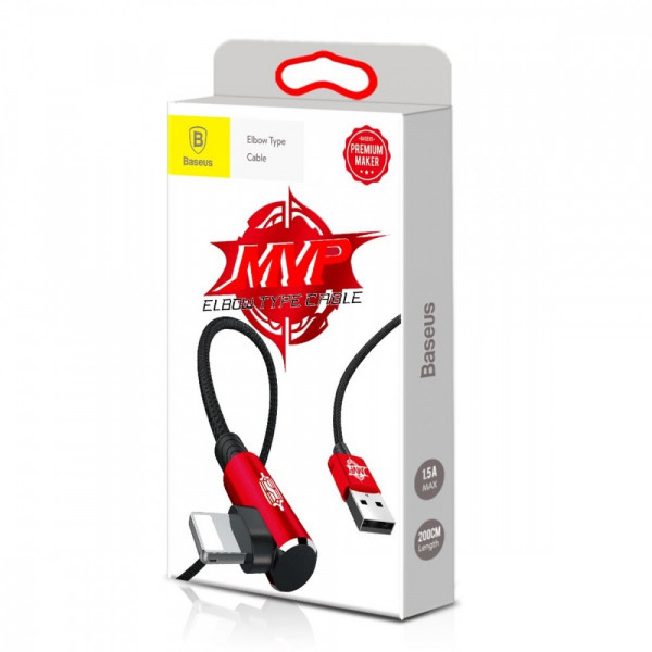 Фото - Кабель синхронизации данных Baseus MVP Elbow Type Cable USB For IP 1.5A 2m Red (CALMVP-A09)
