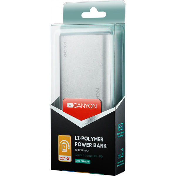 Фото - Батарея мобильная Canyon 10000mAh Silver QC3.0 (H2CNDTPBQC10S/CND-TPBQC10S)