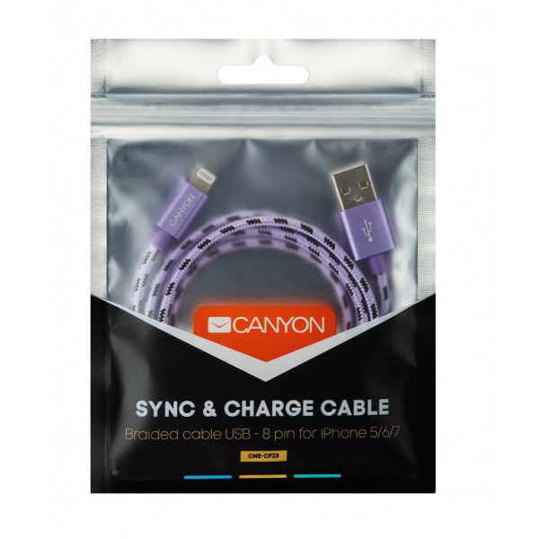 Фото - Кабель синхронизации данных Canyon Lightning USB for Apple 1m Purple (CNE-CFI3P)