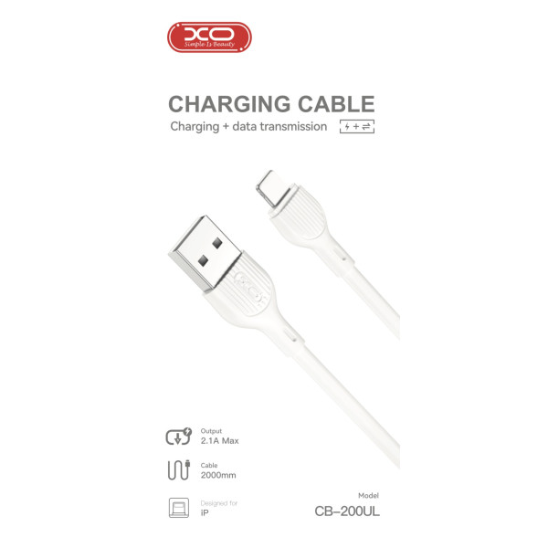 Фото - Кабель синхронизации данных XO 2.1A USB Lightning 2m White (CB-200UL)