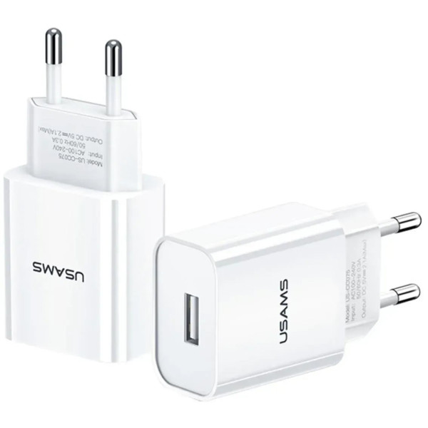 Фото - Сетевое зарядное устройство Usams US-CC075 T18 Single USB Travel Charger White (CC075TC01)