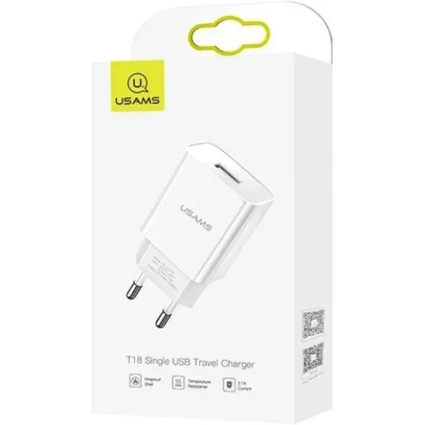 Фото - Сетевое зарядное устройство Usams US-CC075 T18 Single USB Travel Charger White (CC075TC01)