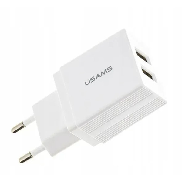Фото - Сетевое зарядное устройство Usams US-CC090 T24 2.1A Dual USB 10W Travel Charger White (CC90TC01)