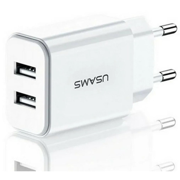 Фото - Сетевое зарядное устройство Usams US-CC090 T24 2.1A Dual USB 10W Travel Charger White (CC90TC01)