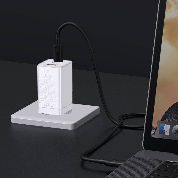 Фото - Сетевое зарядное устройство Baseus GaN3 Pro Fast Charger 2C+U 65W EU White (CCGP050102)