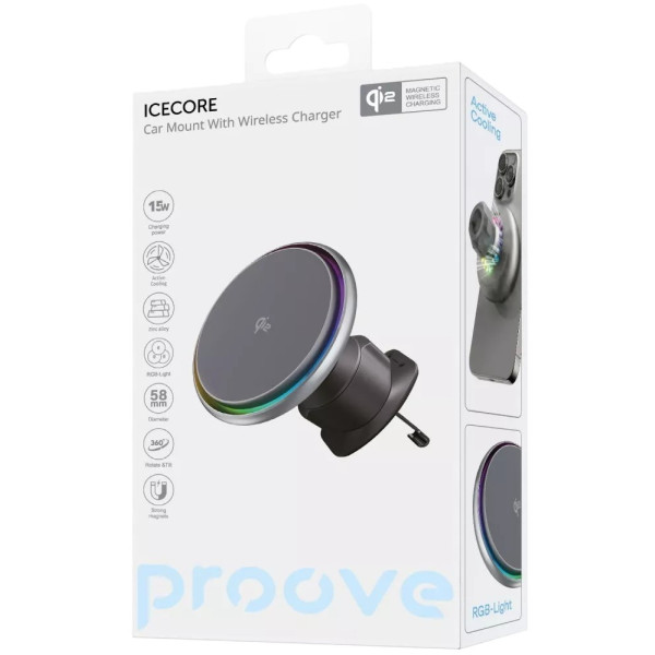 Фото - Автодержатель с беспроводной зарядкой Proove IceCore QI2 15W Gray (WHIC15002003)