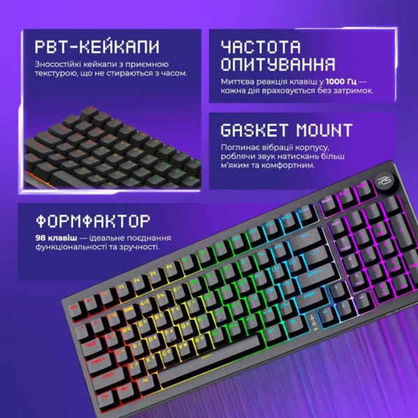 Фото - Клавиатура беспроводная игровая Proove Gaming Slicker Pro  (Ukraine Layout) Black/Purple (WKSLP0022416)