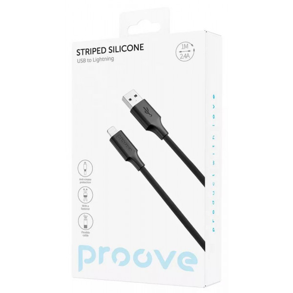 Фото - Кабель синхронизации данных Proove Striped Silicone Lightning 1m Black (CCSS00001101)