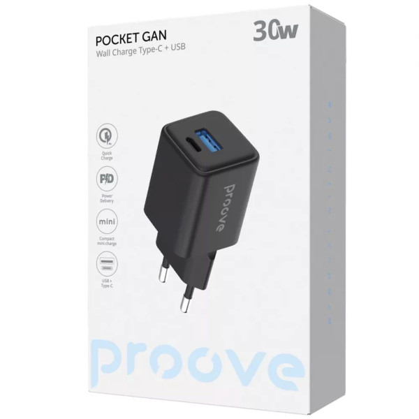 Фото - Сетевое зарядное устройство Proove Pocket GaN 30W (Type-C + USB) black (WCPG30110001)