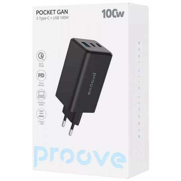 Фото - Сетевое зарядное устройство Proove Pocket GaN 100W (2Type-C + USB) Black (WCPG10012201)