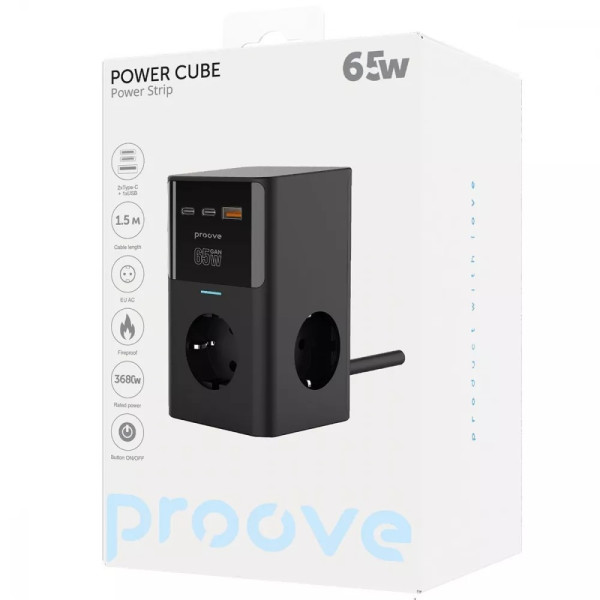 Фото - Сетевое зарядное устройство Proove Power Cube 65W (3xAC + 2xType-C + 1xUSB) 1.5m black (PSPC36801201)