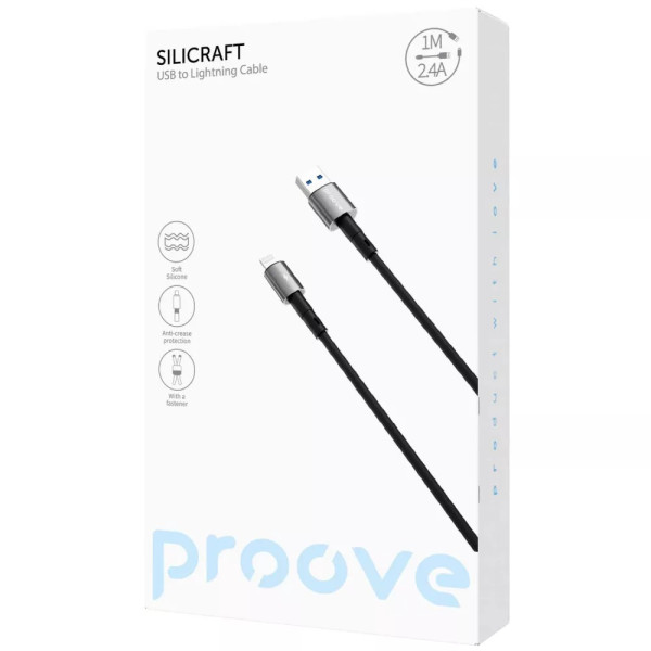 Фото - Кабель синхронизации данных Proove Silicraft USB to Lightning 2.4A 1m Black (CCSC12001101)