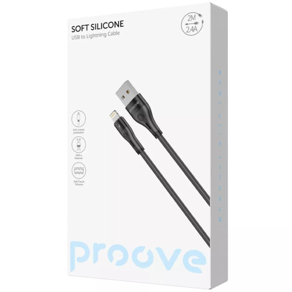 Фото - Кабель синхронизации данных Proove Soft Silicone USB to Lightning 2.4A 2m Black (CCSO20001121)