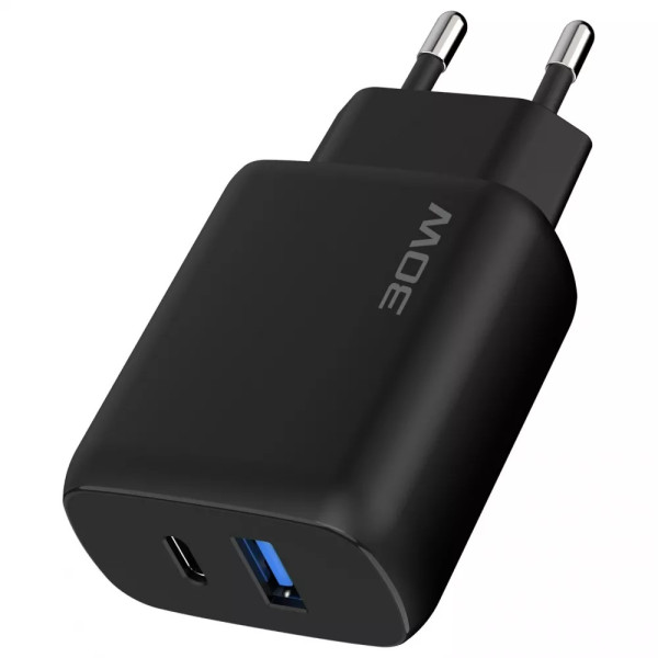 Фото - Сетевое зарядное устройство Proove Silicone Power 2 30W (Type-C + USB) + Cable Type-C to Type-C (1m) black (WCSP23011001)