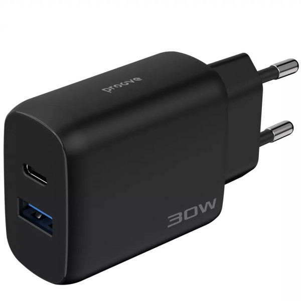 Фото - Сетевое зарядное устройство Proove Silicone Power 2 30W (Type-C + USB) + Cable Type-C to Type-C (1m) black (WCSP23011001)