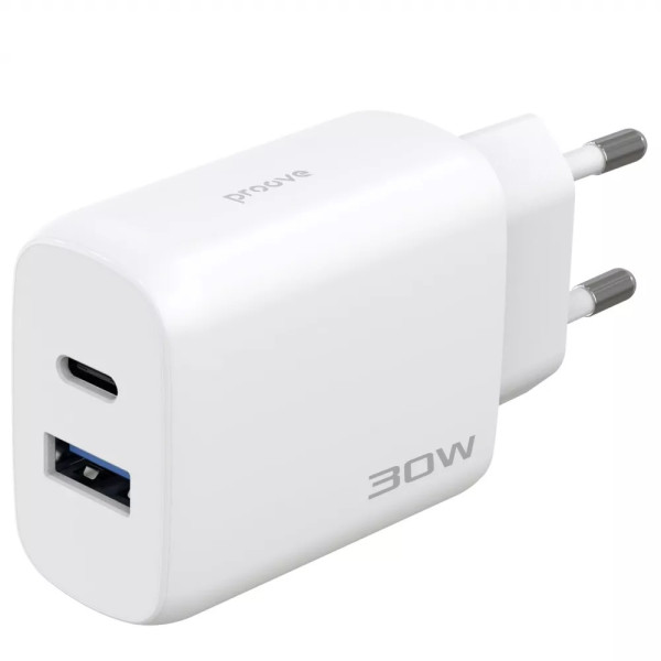 Фото - Сетевое зарядное устройство Proove Silicone Power 2 30W (Type-C + USB) + Cable Type-C to Type-C (1m) white (WCSP23011002)