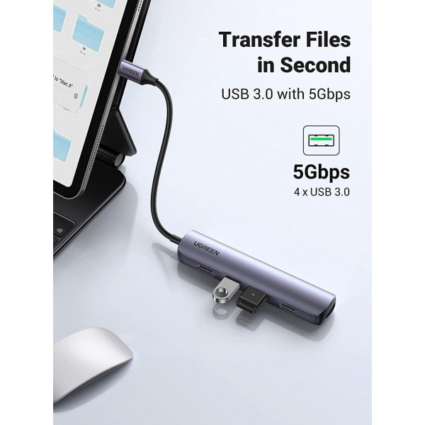 Фото - Док-станция UGREEN CM417 USB3.0 Type-C-HDMI/USB 3.0x4/PD Gray (20197)