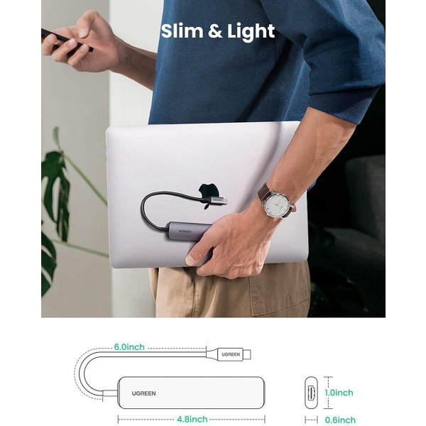 Фото - Док-станция UGREEN CM417 USB3.0 Type-C-HDMI/USB 3.0x4/PD Gray (20197)