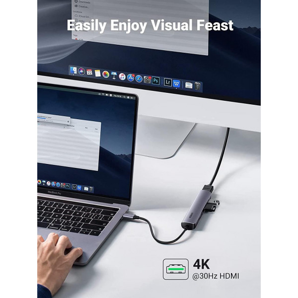 Фото - Док-станция UGREEN CM417 USB3.0 Type-C-HDMI/USB 3.0x4/PD Gray (20197)