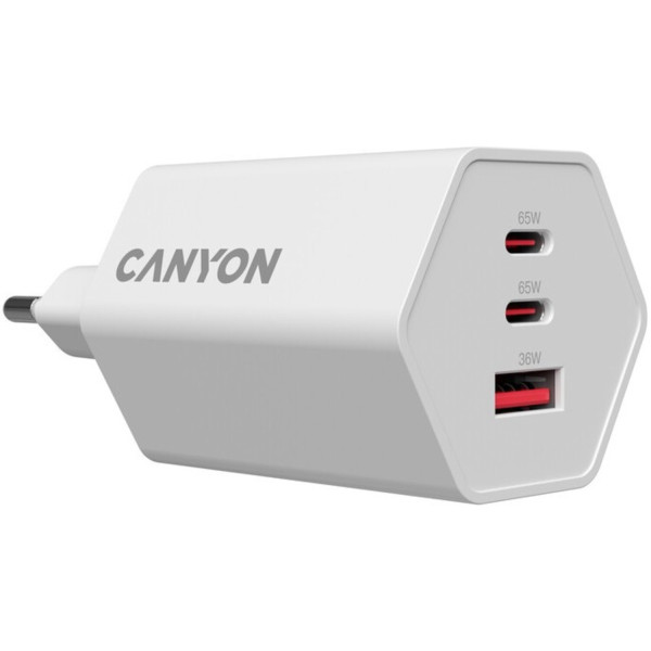 Фото - Сетевое зарядное устройство Canyon Hexagon 65 GaN 65W 2xPD 1xQC EU White (CND-CHAHEX65W)
