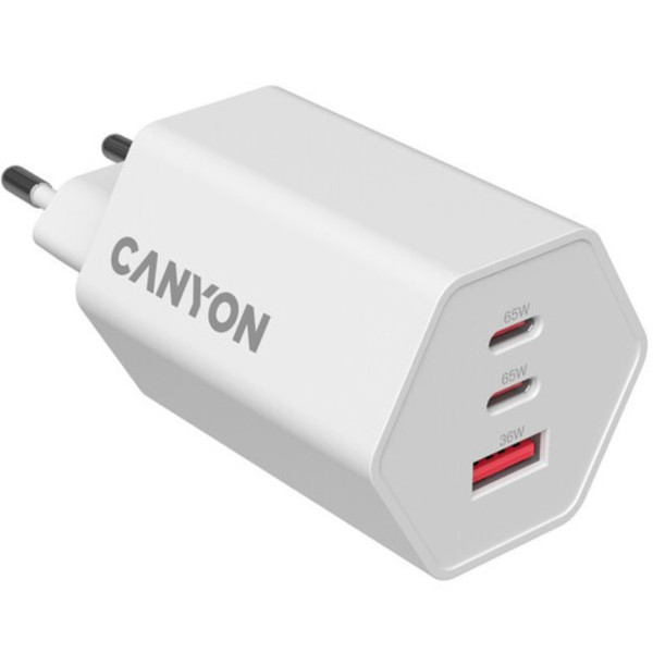 Фото - Сетевое зарядное устройство Canyon Hexagon 65 GaN 65W 2xPD 1xQC EU White (CND-CHAHEX65W)
