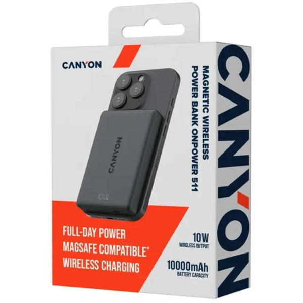 Фото - Батарея мобильная Canyon 511 magnetic 10000mAh Aluminium Interstellar Black (CNS-CPB511B)