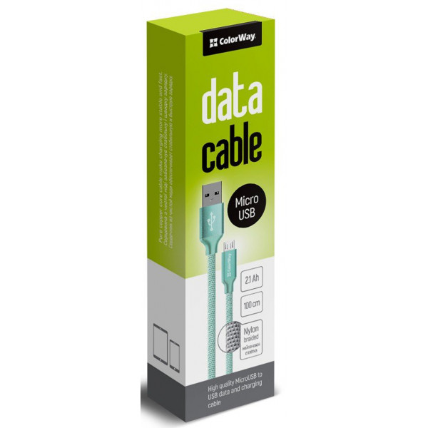 Фото - Кабель синхронизации данных Colorway USB-MicroUSB 1m Mint (CW-CBUM002-MT)