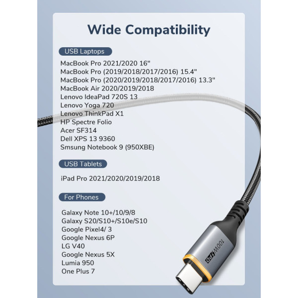 Фото - Кабель синхронизации данных Cabletime USB Type-C - USB Type-C (M/M) PD 100W 1m Black (CU03L)