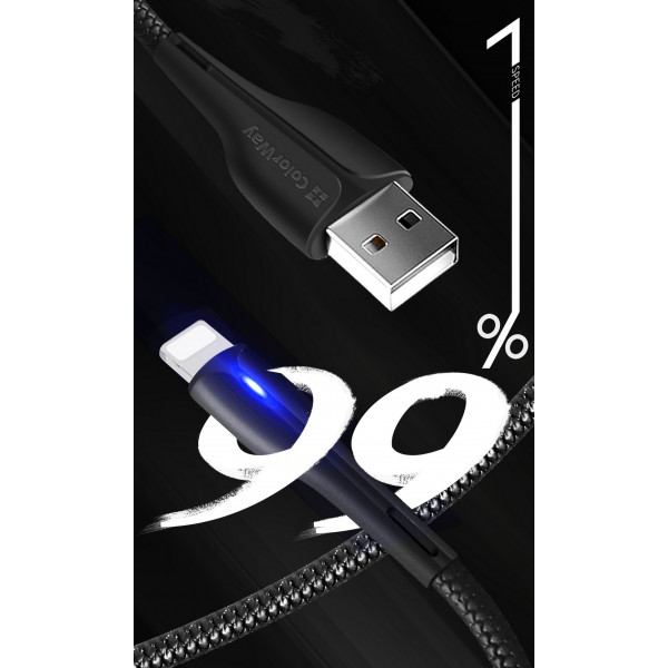 Фото - Кабель синхронизации данных Colorway USB 2.0 AM to Lightning 1.0m Led Black (CW-CBUL034-BK)