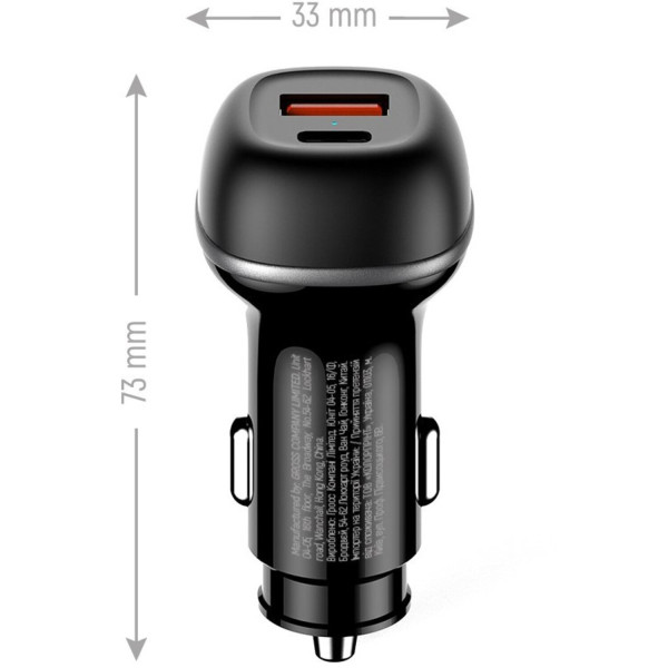 Фото - Автомобильное зарядное устройство Colorway 2USB (Type-C PD65W + USB QC3.0 18W) (83W) Black (CW-CHA068PD-BK)