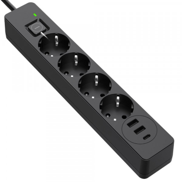 Фото - Сетевой фильтр Colorway 4 роз. 2xUSB-A + 1 Type-C Black 2m (CW-CHE432PDB)