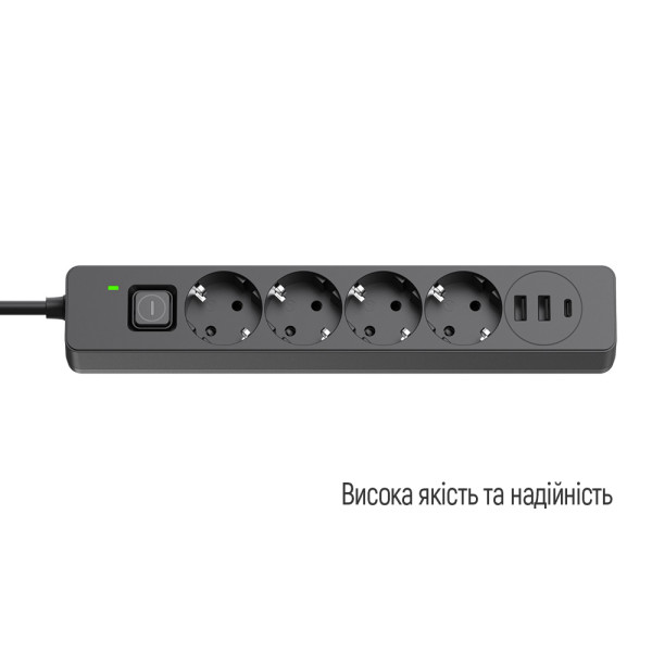 Фото - Сетевой фильтр Colorway 4 роз. 2xUSB-A + 1 Type-C Black 2m (CW-CHE432PDB)