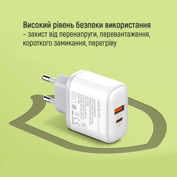 Фото - Сетевое зарядное устройство Colorway Power Delivery Port PPS USB (Type-C PD + USB QC3.0) (45W) White (CW-CHS042PD-WT)