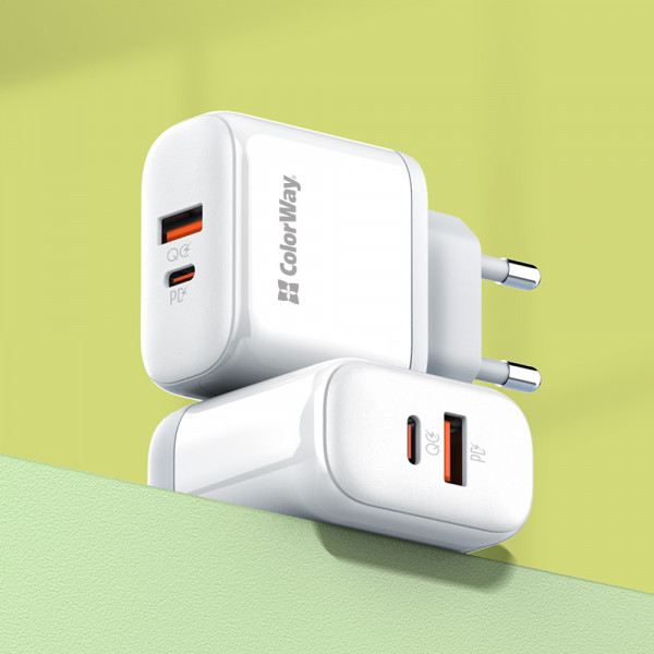 Фото - Сетевое зарядное устройство Colorway Power Delivery Port PPS USB (Type-C PD + USB QC3.0) (45W) White (CW-CHS042PD-WT)