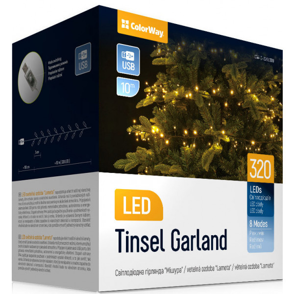 Фото - Мишура-гирлянда Colorway LED 320 10м теплый цвет USB (CW-G-320L10U) Фото - Мишура-гирлянда Colorway LED 320 10м теплый цвет USB (CW-G-320L10U)