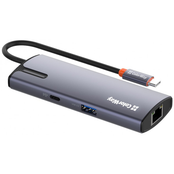 Фото - Хаб USB Colorway USB-C 6-в-1 Type C PD 100W/USB3.0х3/USB2.0/RJ45 (CW-HUB03)