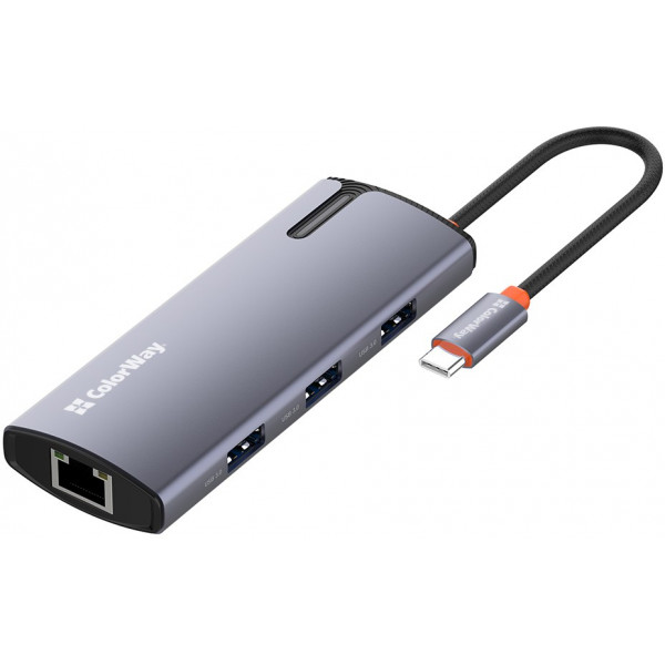 Фото - Хаб USB Colorway USB-C 6-в-1 Type C PD 100W/USB3.0х3/USB2.0/RJ45 (CW-HUB03)