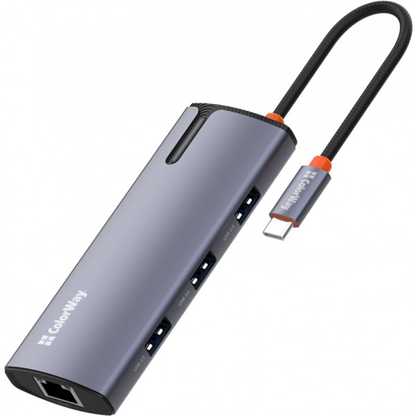 Фото - Хаб USB Colorway USB-C 6-в-1 Type C PD 100W/USB3.0х3/USB2.0/RJ45 (CW-HUB03)