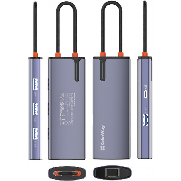 Фото - Хаб USB Colorway USB-C 6-в-1 Type C PD 100W/USB3.0х3/USB2.0/RJ45 (CW-HUB03)