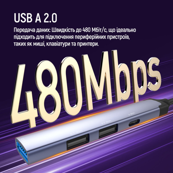 Фото - Хаб USB Colorway USB-A/USB-C 4-в-1 USB2.0х2/USB3.0/USB-C2.0 (CW-HUB06)