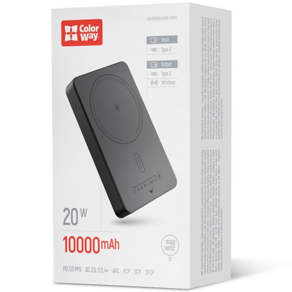 Фото - Батарея мобильная Colorway Power Bank 10 000 mAh 15W MagSafe USB-C PD 20W Black (CW-PB100LPA1BK-WPDD)