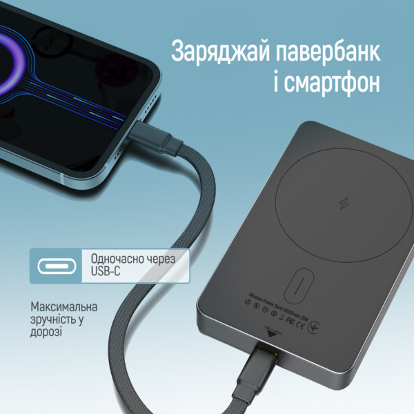 Фото - Батарея мобильная Colorway Power Bank 10 000 mAh 15W MagSafe USB-C PD 20W Black (CW-PB100LPA1BK-WPDD)